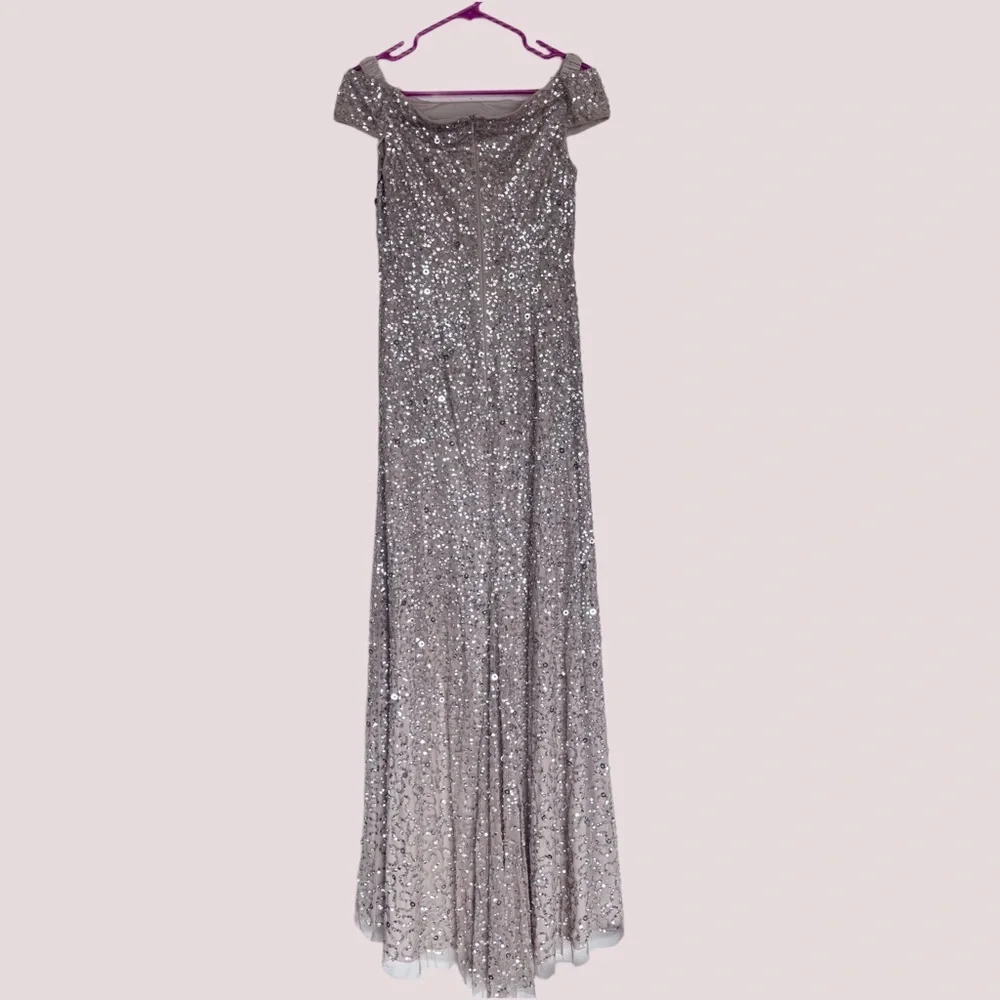 NWT Adrianna Papell Off The Shoulder Sequin Beaded Gown - 6 - Picture 4 of 6